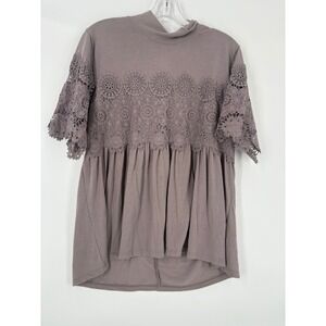 Lace Yoke Peplum Blouse - Dusty Mauve